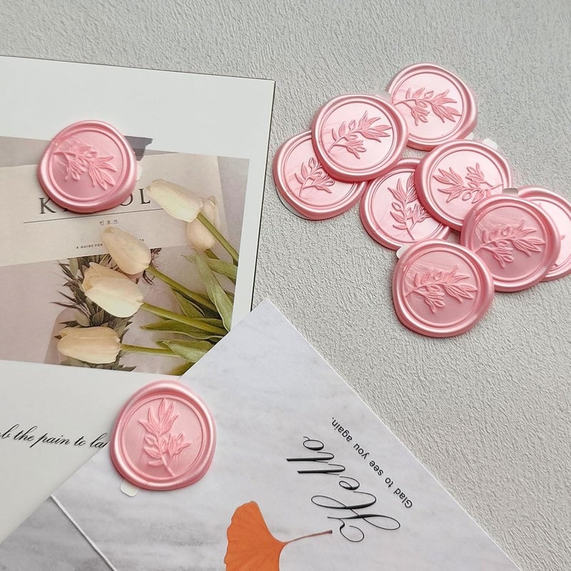 Pilloze 50Pcs Pink Self-Adhesive Wax Seal Stickers - Olive Branch Envelope Seal Stickers Perfect for Wedding Invitation, Envelopes, Wedding Invitation Accessories, Christmas Cards, Gift Wrapping - Image 5